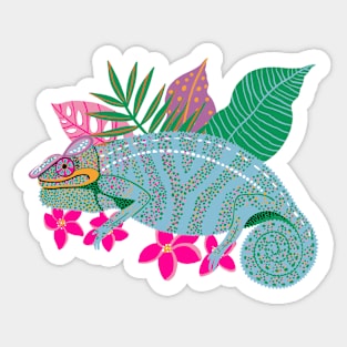 Chameleon with Tropical Leaves Sticker